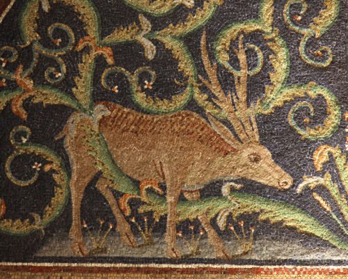 Dettaglio del mosaico dei cervi che si abbeverano alla fonte del Mausoleo di Galla Placidia